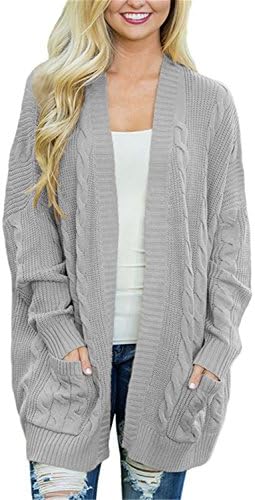 FIYOTE Womens Casual Open Front Knit Cardigan Long Sleeve Sweater Coat with Pocket
