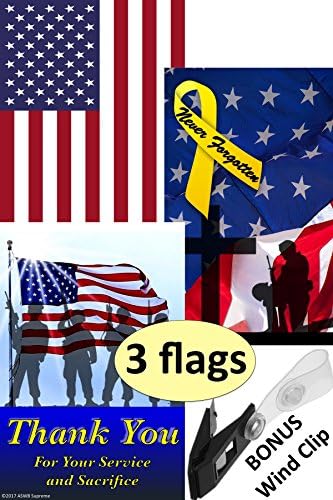 American Military Patriotic Garden Flags 12 x 18 Bundle Gift Set #2 (American Flag, Never Forgotten Memorial Day, and Thank You Veterans Holiday) with Complimentary Anti-Wind Clip
