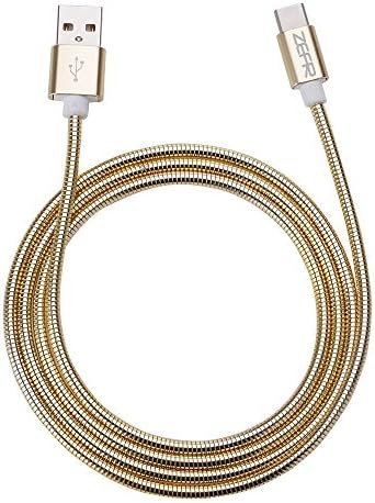 ZEFR Armored Steel USB C Cable [3.3ft/1m GOLD] Pet &amp; Child Proof, Cut Resistant, for Google Pixel, Nexus 6P 5X, HTC 10, LG G5 V20 G6 V30, Samsung Galaxy S8, Note 8, Nintendo Switch, Motorola, &amp; More