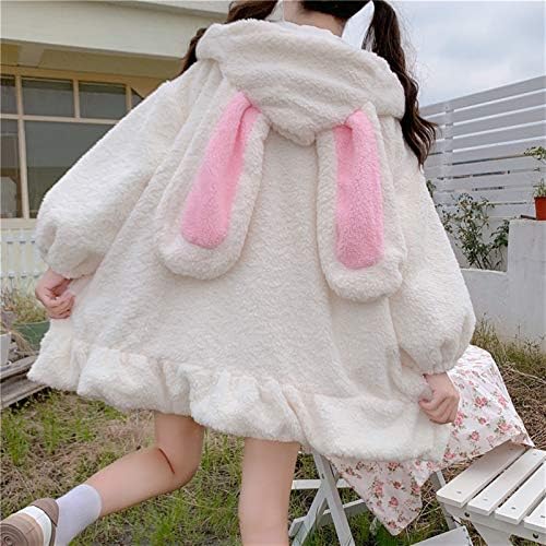 Rpaio Lolita Dress Streetwear Shirt Jacket Lolita Dress Japanese Style  Autumn Winter Kawaii Soft Lambswool Ruffles Rabbit Ears Hooded Coats Girls  Parkas Outwear (Color : White, Size : Large) price in UAE |
