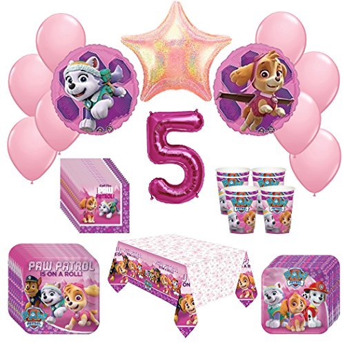 Girl Pups Paw Patrol Skye & Everest 5th Birthday Party Pack 52pc