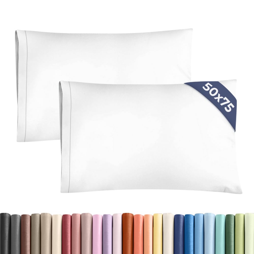 Pillowcases 2 Pack Standard Size 50x75 cm White, Brushed Microfiber with Envelope Closure, Extra Soft Breathable Cooling Pillow Cases, Wrinkle Free Machine Washable Pillow Covers, OEKO-TEX Certified