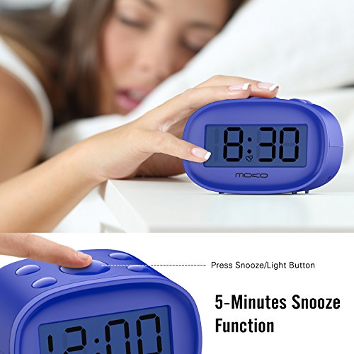 Digital Alarm Clock, MoKo High Accuracy Mini LCD Display Kids Clock Night Light Travel Bedside Alarm Clocks with Snooze Time Backlight Electronic Home Office Table Clock - BLUE