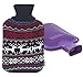 Premium Classic Rubber Hot Water Bottle and Christmas Accent Knit Cover (Reindeer & Snowflake/Navy Blue)
