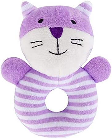Gogoboi Fluff Animal Hand Rattle Toys for Baby 0-1 Years (Purple cat)