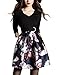 DanMunier Women's V-Neck 3/4 Sleeve Floral Cocktail Party Fit&Flare Wrap Dress with Pocket 3768(S, Black)