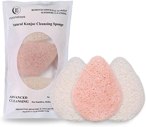Konjac sponge removedifficult makeup, moonsteps deepcleansing face sponge exfoliator for sensitive, delicate, dry skin, superior cleansing facial sponge Pink+White
