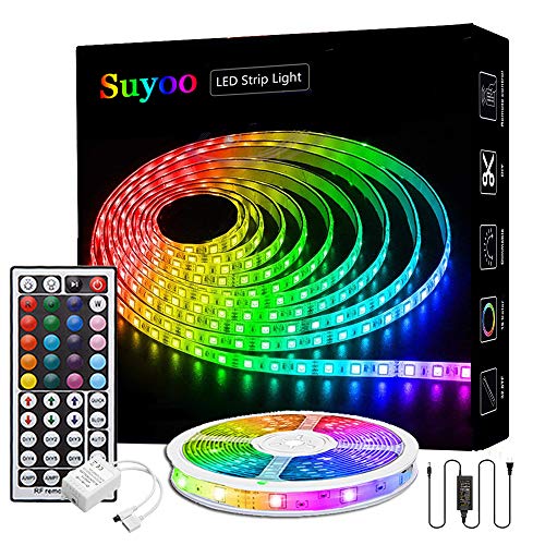 Suyoo LED Strip Lights 5M 150LEDs Flexible Color Changing Led Light Strip Kit 5050 RGB Rope Light with 44 Key IR Remote 12V2A Power Supply