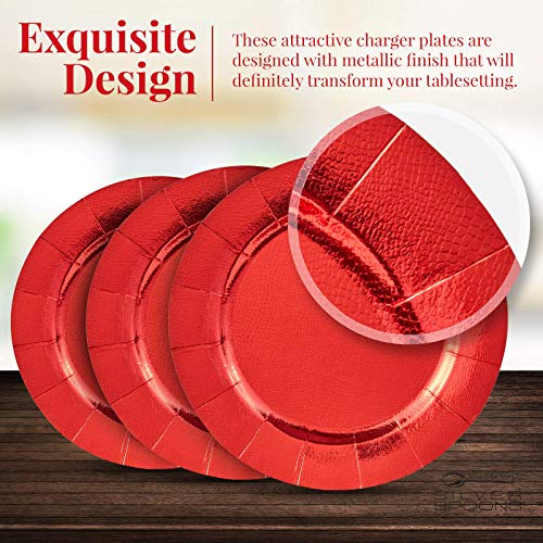 ELEGANT RED DISPOSABLE CHRISTMAS CHARGER PLATES | 20 PC (Renewed) - Thumbnail 2