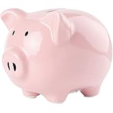 SOBEIT Piggy Bank for Kids Girls Boys, Glazed Ceramic Coin Bank,Cute Pig Piggy Bank Money Bank Coin Bank for Birthday, Nursery D&eacute;cor, Keepsake, Baby Shower (Pink)