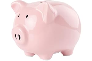 SOBEIT Piggy Bank for Kids Girls Boys, Glazed Ceramic Coin Bank,Cute Pig Piggy Bank Money Bank Coin Bank for Birthday, Nursery Décor, Keepsake, Baby Shower (Pink)