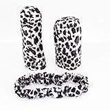 uxcell White Leopard Prints Car Gear Shift Knob Handbrake Mirror Cover 3 Pcs