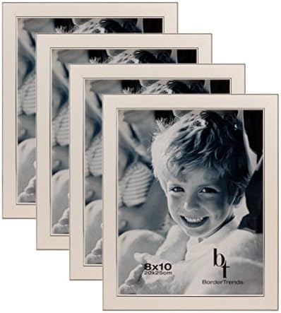 BorderTrends Echo 8x10-Inch Wall Photo Frames, Cloud White & Silver (4-Pack)