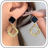 Ximdble Vintage Hollow Crystal Square Drop Earrings Black Enamel Square Stud Earrings Rhinestone Square Dangle Earrings Open Cz Square Earrings for Women