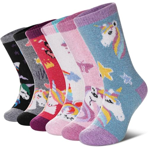 DYW Kids Merino Wool Hiking Socks Toddlers Boys Girls Winter Warm Thick Thermal Soft Cozy Crew Boot Socks 6 Pairs