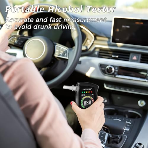 RDINSCOS Rechargeable Breathalyzer Alcohol Tester | Portable BAC Tester, LCD Display, Mouthpieces Included, Personal Use