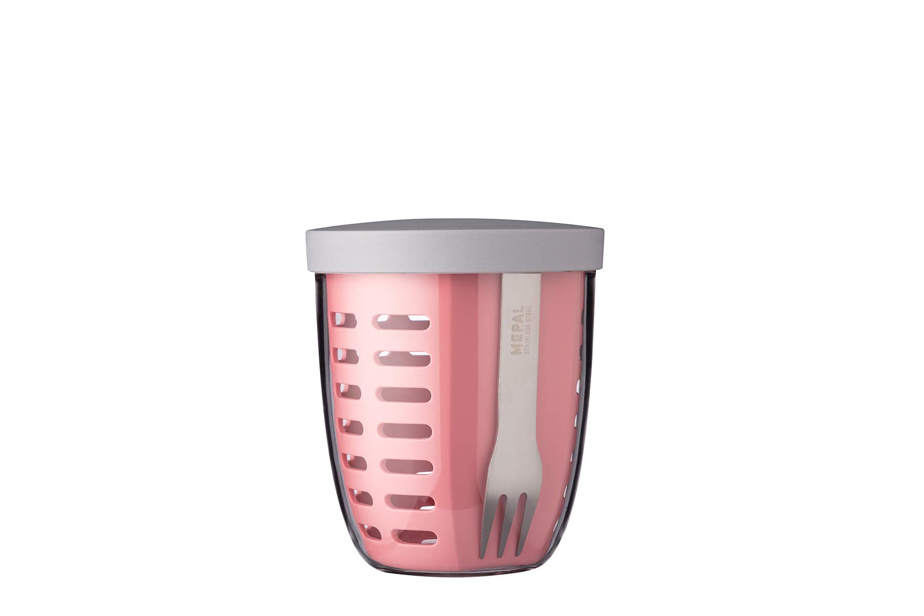 Mepal – Fruit & Veggie Pot Ellipse – Fruit Container – Ideal For Fruit and Vegetables On The Go – Fruit Box With Fork & Colander – 600 ml – Nordic Pink