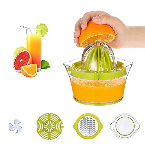 CONBOLA Lemon Squeezer Citrus Orange Manual Juicer, 4 in 1 Multifunctional Space Saving Kitchen Juicer with Cheese Ginger Garlic Grater, Multi-Size Reamers