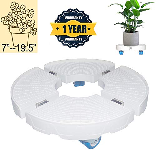 Large Plant Stand with Wheels – Indoor Flowerpot Planter Plant Stand Rolling Plant Caddy Outdoor Down Under Plant Caddie White Potted Plant Caddy with Casters Adjustable Dolly Heavy Duty 440lb 20inch