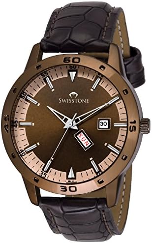 Swisstone BW170-BRWN Brown Leather Strap Wrist Watch for Men
