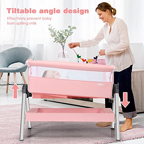 INFANS 3 in 1 Baby Bedside Sleeper for Newborn, Folding Crib with Mattress, Travel