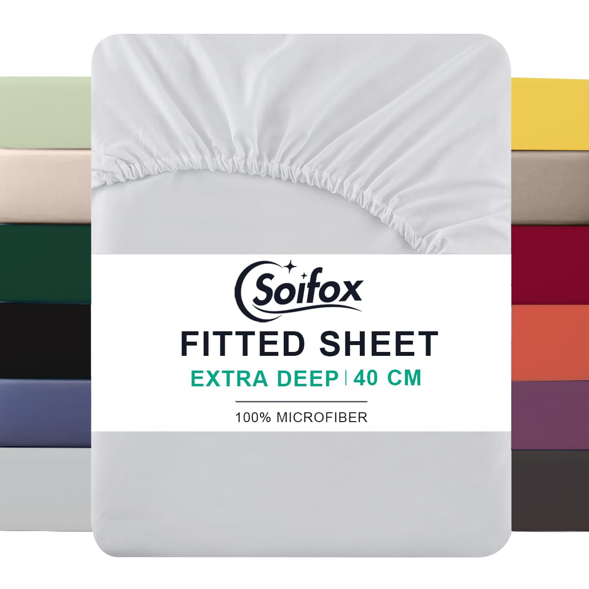 Soifox Double Fitted Sheets 40 cm Extra Deep Pocket White Bed Sheets 16 inch, Soft Microfiber Bottom Sheet for Double Bed, 135x190cm — image 1