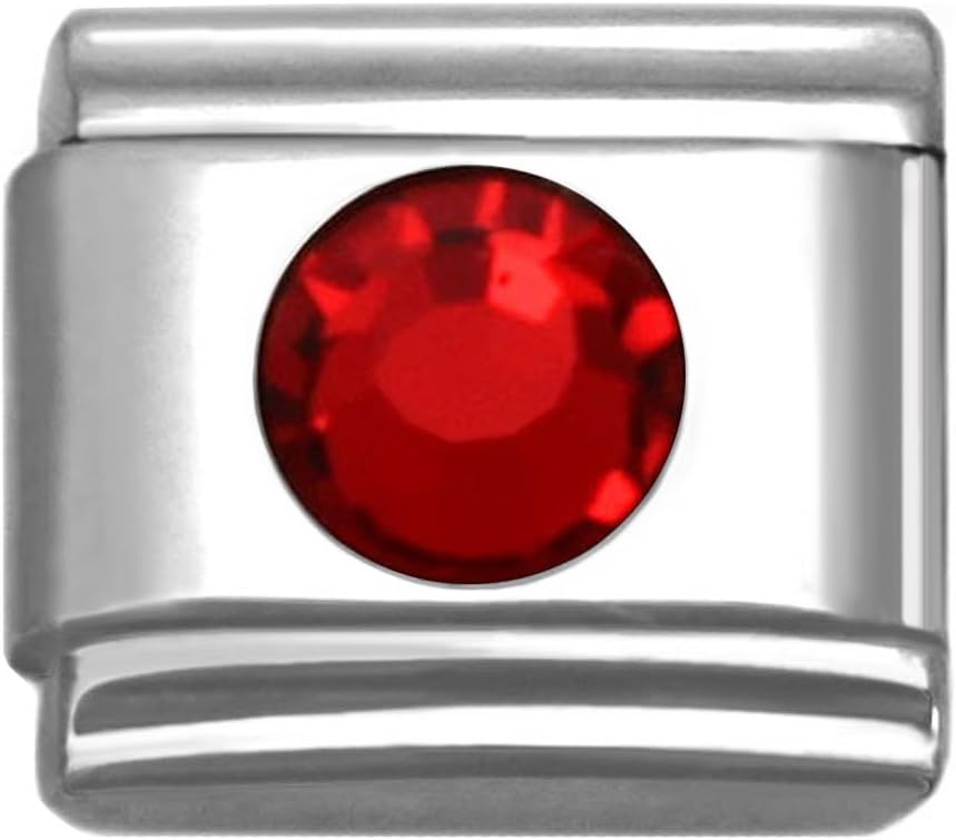 SilverAndJewelry Italian Charms Round Birthstone by Month 9 mm Stainless Steel Bracelet Link