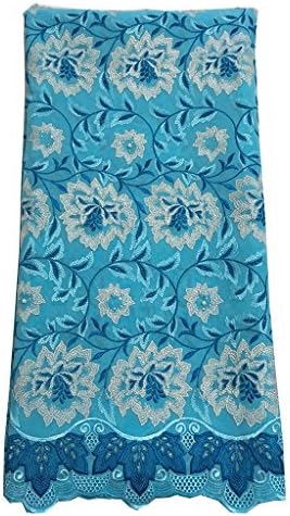 5 yds 100% Cotton Premium African Voile Lace Fabric for Women Wedding, Fashion Dress, Party, Aso-Ebi (BLUE)