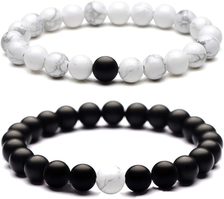 Epoch World Distance Bracelet Stone Bead Bracelet for Men Women, His and Her Friendship Bracelets Set 2pcs with Jewellery box