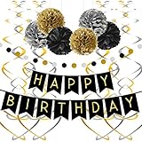 Famoby Happy Birthday Banner with Pom Poms Confetti Garland Set for Party Decorations