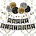 Famoby Happy Birthday Banner with Pom Poms Circle Dots Confetti Garland Hanging Swirls Set for Birthday Party Decorations