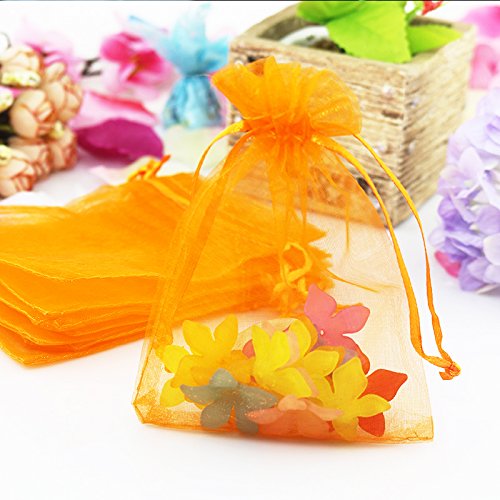 9x12cm 100pcs Organza Wedding Party Favor Decoration Gift Candy Sheer Bags Pouches-Color:Orange