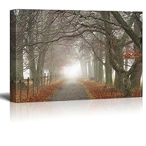 Canvas Prints Wall Art - Footpath on an Early Misty Morning in The Fall | Modern Wall Decor/Home Decoration Stretched Gallery Canvas Wrap Giclee Print. Ready to Hang - 12" x 18"
