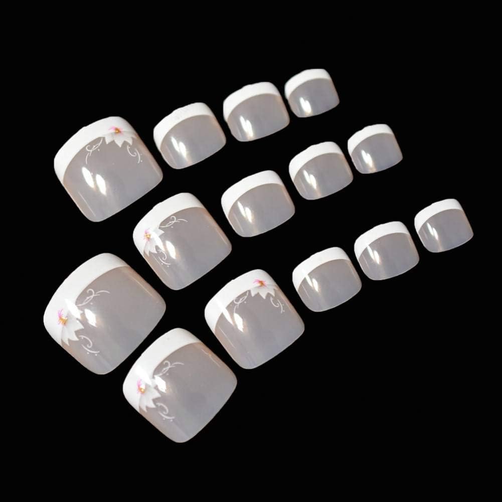 JZJZJ Fake Nails Swirl Flower Toes Nails White Natural Pink Fake Nails for Toes Decoration Tips