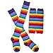 Hencu 2 Pairs Colorful Rainbow Stripe Long Knit Gloves Socks Set Party Accessory
