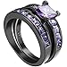 Women 2 PCS Purple Amethyst Cubic Zirconia CZ Black Gold Plated Vintage Ring Engagement Wedding Band Set