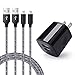 Charger Plug, Charging Block, AndHot 2.1A Dual Port USB Wall Charger Adaptive AC/DC Power Adapter with 2-Pack 6ft Micro USB Cable Android Charger Fast Charger Nylon Cord Replacement for Samsung S7 S6