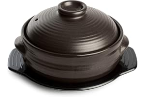 Crazy Korean Cooking Korean Stone Bowl (Dolsot), Sizzling Hot Pot for Bibimbap and Soup - Premium Ceramic (Large with Lid)