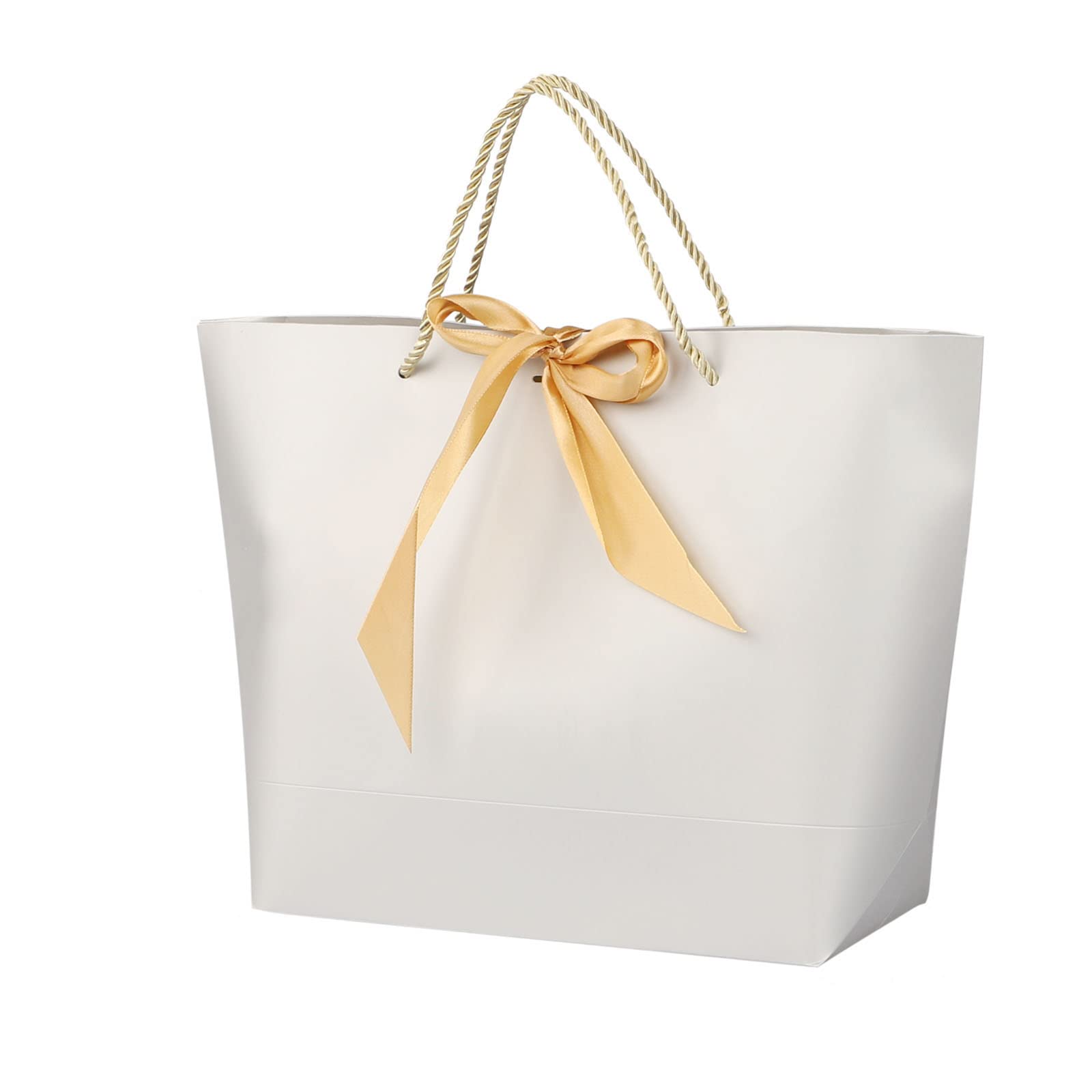 10 x Kraft Paper Bags Cardboard Treat Gift Boxes with Ribbon Bow & Soft Handle,33x10x25cm Presents Gift Tote Recyclable Large Carrier Bags for Christmas Party,Anniversary and Special Occasion Gifts