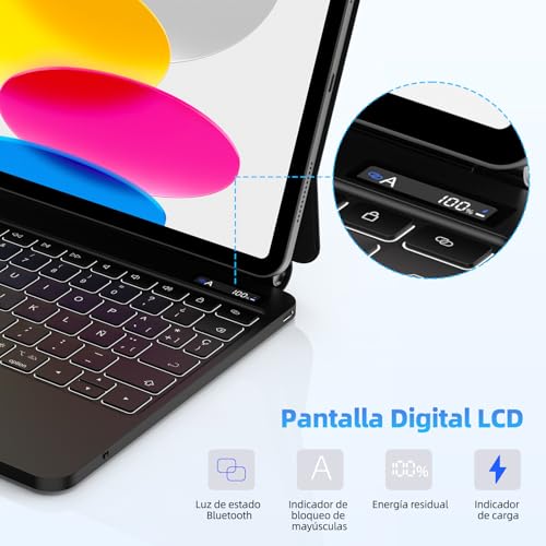 Bettdow Keyboard for iPad 10 Generation 10.9" 2022/11 Generation A16 11" 2025, Spanish Ñ Magnetic Design Floating Keyboard with Trackpad and Backlit, Black