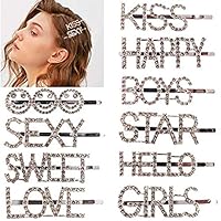 Bemall 10 Pieces Words Letter Hair Pins Glitter Rhinestone Hair Clips Straight Letter Hair Pins Barrettes for Women Ladies Girls