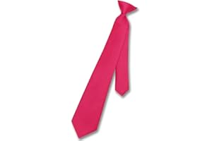 Vesuvio Napoli Boy's CLIP-ON NeckTie Solid HOT PINK FUCHSIA Color Youth Neck Tie