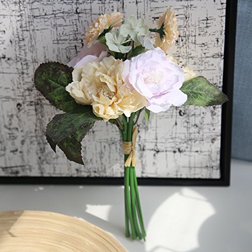 Sagton Artificial Silk Fake Flowers Peony Floral Wedding Bouquet Bridal Hydrangea DecorMulticolour