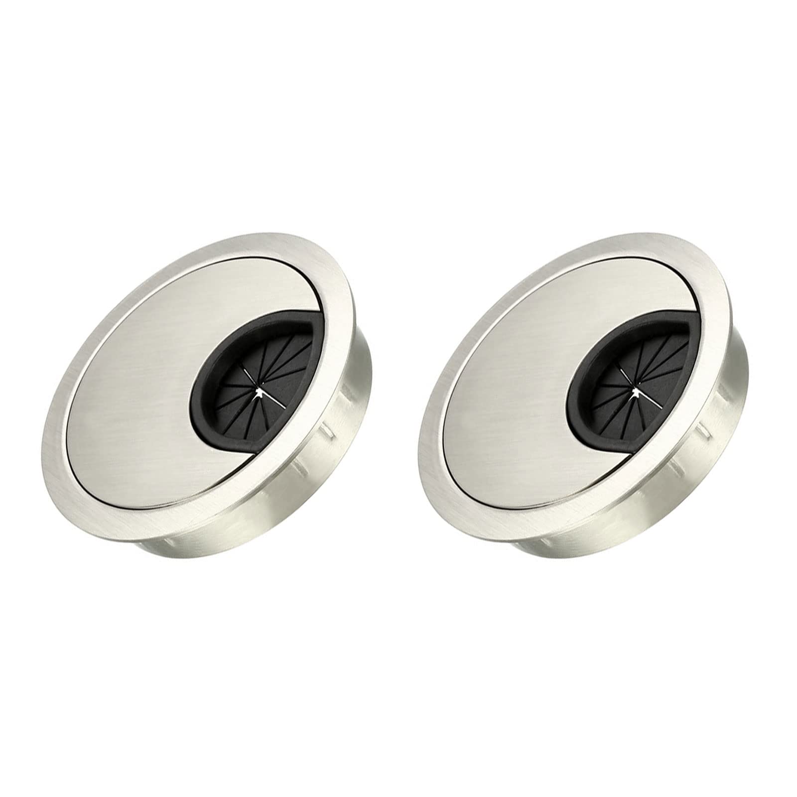METALLIXITY Cable Cord Grommet (53mm/2.1") 2Pcs, Zinc Alloy Round Cable Hole Cover Wire Organizer - for Home Desk Cable Wire Management, Brush Silver