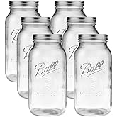 Ball - 64oz Wide Mouth Jars with Lids & Bands 6 Pack Jars | Half Gallon Large Glass Mason Jar for Food Storage with airtight Lid, 0.5 Gallon Glass Jar with Lid and Bands, Set of 6