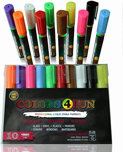 Colors4Fun LIQUID CHALK MARKER PENS Best Chalk Markers for Mason Jars, Bistro Restaurants, Kid’s Art, Chalk Pen for Teaching, School &amp; Office Supplies, Liquid Chalk for Glass Windows
