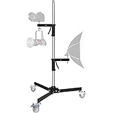 Heavy Duty Light Stand with Casters, Wheeled Photography Pistol Grip Stand with 2 Grips, 8.5FT Adjustable Steel Light Stand w