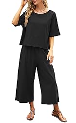 Nfsion Womens Summer 2 Piece Outfits Crewneck Half