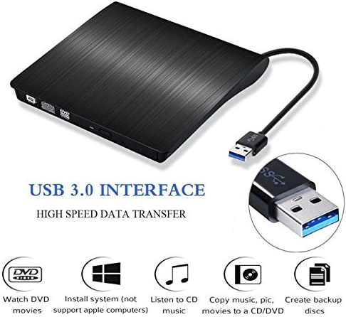 USB 3.0 External DVD Drive Burner CD RW DVD ROM DVD Writer Rewriter Player Wire Draw High Speed Data Transfer For Laptops PC Desktop Support Window XP/Wind 8.1/ 10/ Vista / 7 Linux Mac10 OS System