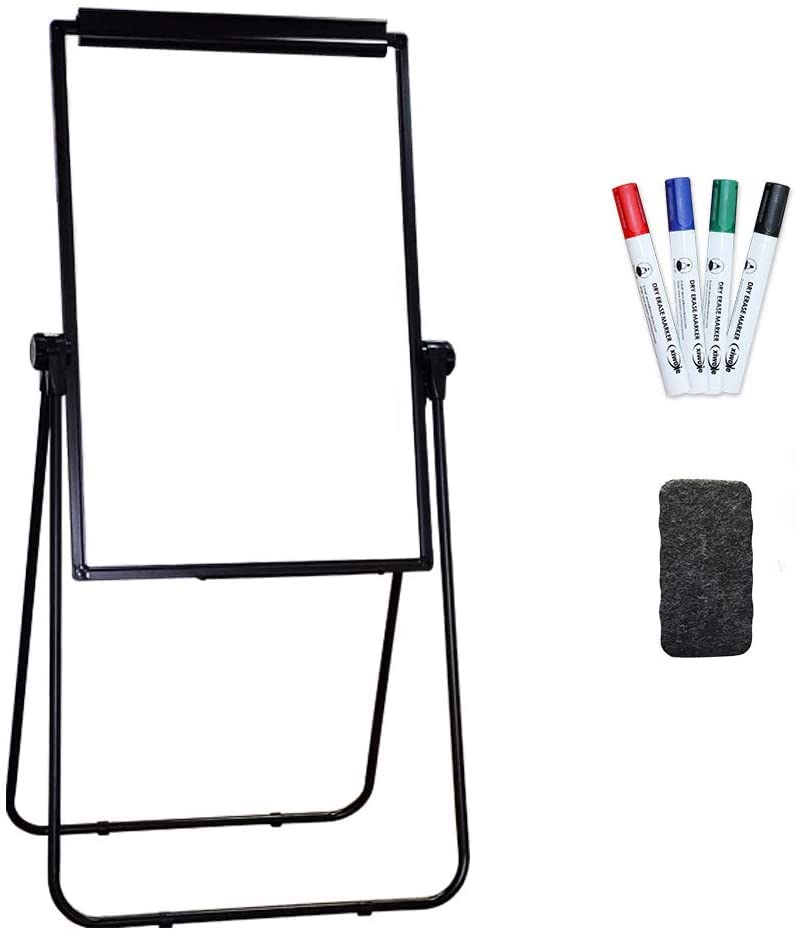 XIWODE Double-Sided Height Adjustable Magnetic Dry Erase Board, 90×60cm, Flipchart Easel, Portable Freestanding White Board with Black Aluminum Framed for School, Office, Presentation